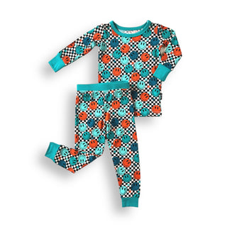 LONG SLEEVE 2 PIECE SETS- Blue Check Smile