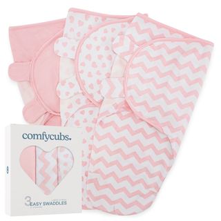 Easy Swaddle Blankets by Comfy Cubs - Pink, Pack of 3