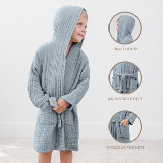 Muslin Bath Robe for Kids, Pacific Blue by Comfy Cubs
