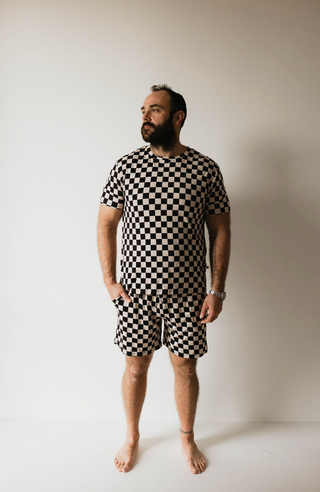 Men's Bamboo Short Pajama | Black Checkerboard