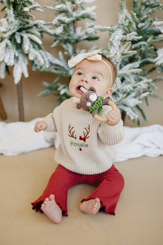 Ribbed Cotton Flared Leggings - Red Valentine's Coordinating