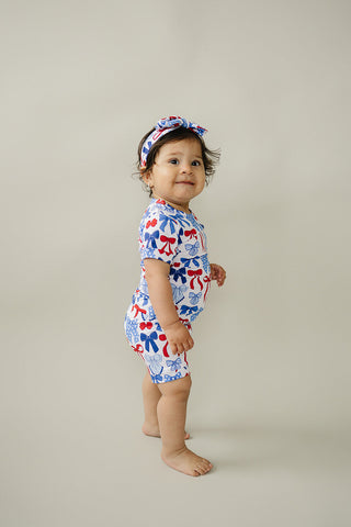 Bamboo Shorts Set | Red-White & Bows