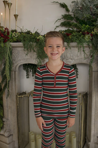 Bamboo Two Piece Pajamas | Holiday Stripe