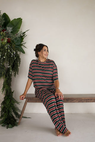 Women's Boxy Tee Lounge Set | Holiday Stripe