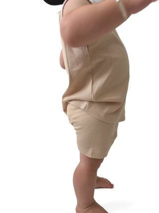 BAMBOO RIBBED BIKER SHORTS - SAND
