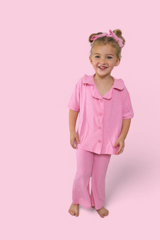 BELLA PINK RIB DREAM GIRL'S FLARE SET
