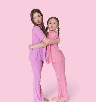 BELLA PINK RIB DREAM GIRL'S FLARE SET