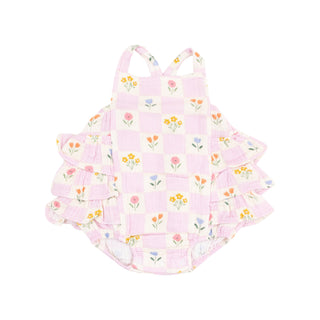 Ruffle Sunsuit - Floral Check