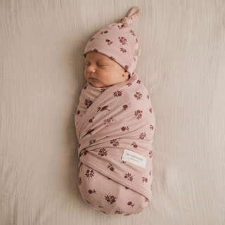 Organic Swaddle Blanket & Hat Set - Rosebud
