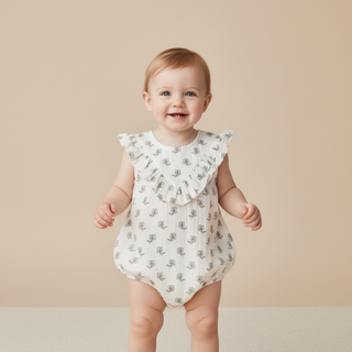 Organic Sleeveless Ruffle Bubble Romper - Poppy
