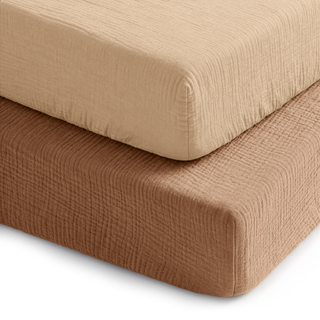 Muslin Fitted Crib Sheets, 2 Pack in Cedar and Cream