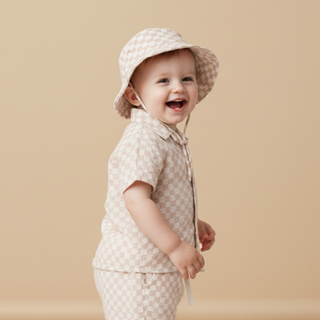 Organic Bucket Sun Hat - Brick Checks