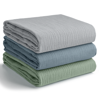 Muslin Swaddle Blankets, 42” x 42” in Heather Blue, Pacific Blue, Fern, Pack of 3