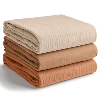 Muslin Swaddle Blankets, 42” x 42” in Sand, Cedar, Caramel, Pack of 3