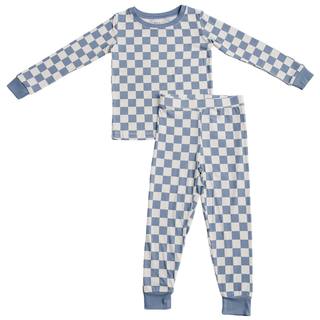 Blue Checkered Ribbed Bamboo Cozy Set