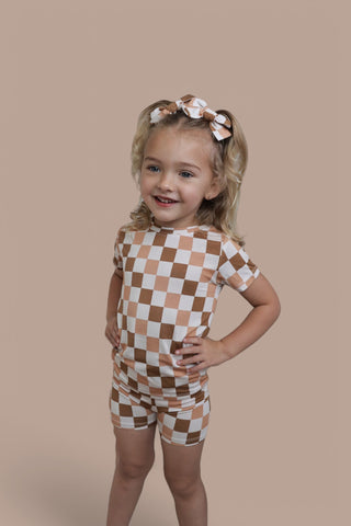CHESTNUT CHECKERS DREAM BOW HAIR CLIPS