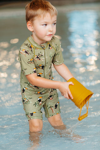 Toucan Zipper Shortall Swimsuit