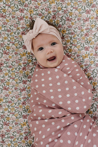 Pink Polka Dot Muslin Swaddle Blanket