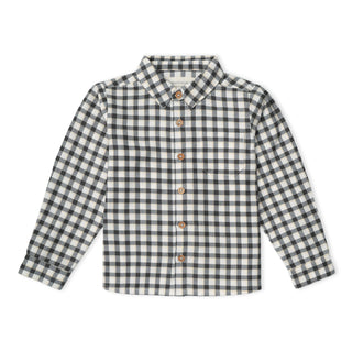 Organic Collared Long Sleeve Shirt - Charcoal Plaid
