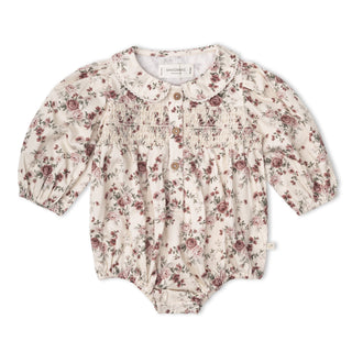 Organic Smocked Long Sleeve Bubble Romper - Wildrose