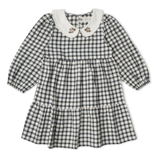 Organic Collar Tiered Dress - Charcoal Plaid