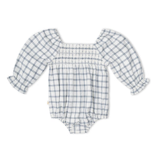 Organic Smocked Long Sleeve Romper - Window Plaids