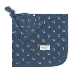 Organic Swaddle Blanket & Hat Set - Indigo Blossom
