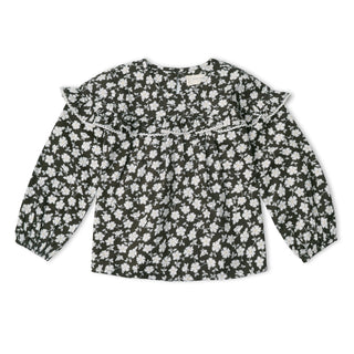 Organic Ruffle Cotton Blouse - Twilight Meadow