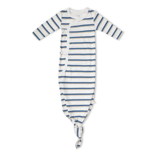 Organic Kimono Knotted Sleep Gown - Navy Stripe