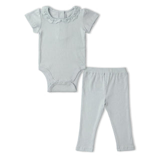 Organic Lace Collar Onesie & Tights Set - Fog