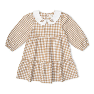 Organic Collar Tiered Dress - Oat Gingham