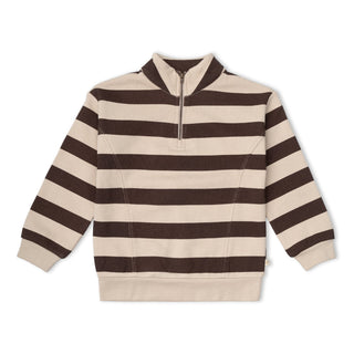 Organic Fleece Half Zip Sweatshirt - Mocha Stripe