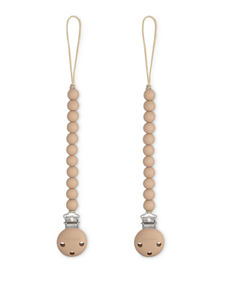 Pacifier Clips in Beige, 2 Pack