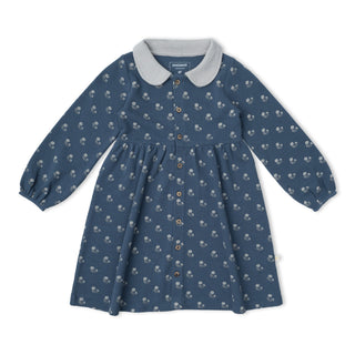 Organic Collared Dress - Indigo Blossom