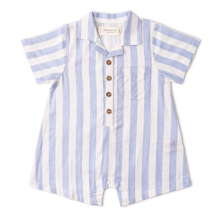 Organic Collared Romper - Blue Stripes