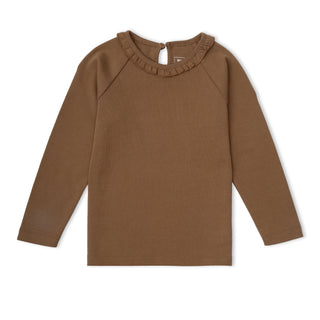 Organic Ruffle Neck Top - Brown