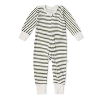 Organic 2-Way Zip Romper - Olive Stripes