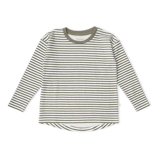 Organic Tee & Foldover Pants Set - Olive Stripes