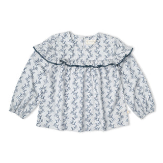 Organic Ruffle Cotton Blouse - Bluebell Vine
