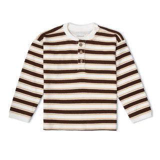 Organic Henley Tee - Cocoa Stripe