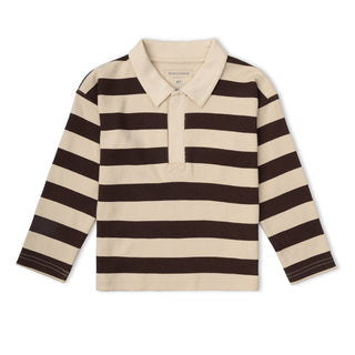 Organic Long Sleeve Polo - Mocha Stripe