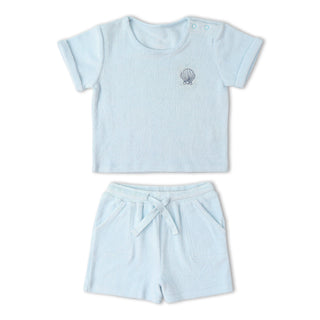 Organic Terry Tee & Shorts Set - Light Blue