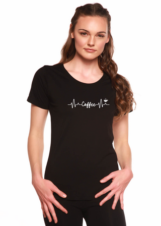 Heartbeat Coffee Printed Women's Bamboo/Cotton Short Sleeve Scoop Neck T-Shirt