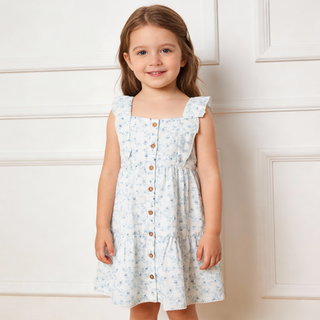Organic Flutter Buttoned Tiered Dress - Ivy Floral
