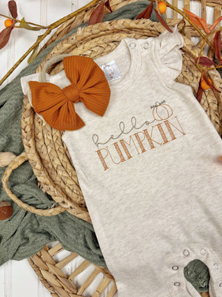 Hello Pumpkin baby girl ruffle romper, Fall outfit for girls