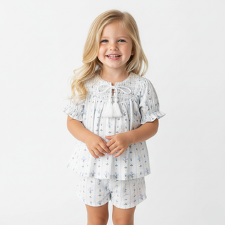 Organic Smocked Top & Shorts Set - Blue Vines