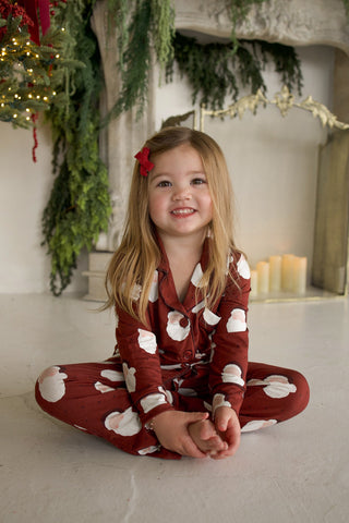 Girl's Bamboo Button Up Lounge Set | Vintage Santa