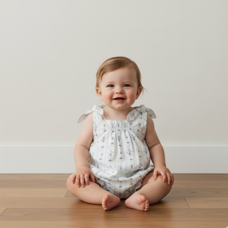 Organic Tie Shoulder Bubble Romper - Blue Vines