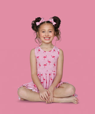 FLOCKING FLAMINGOS SLEEVELESS DREAM RUFFLE DRESS