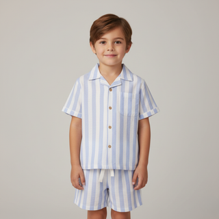 Organic Shirt & Shorts Set - Blue Stripes